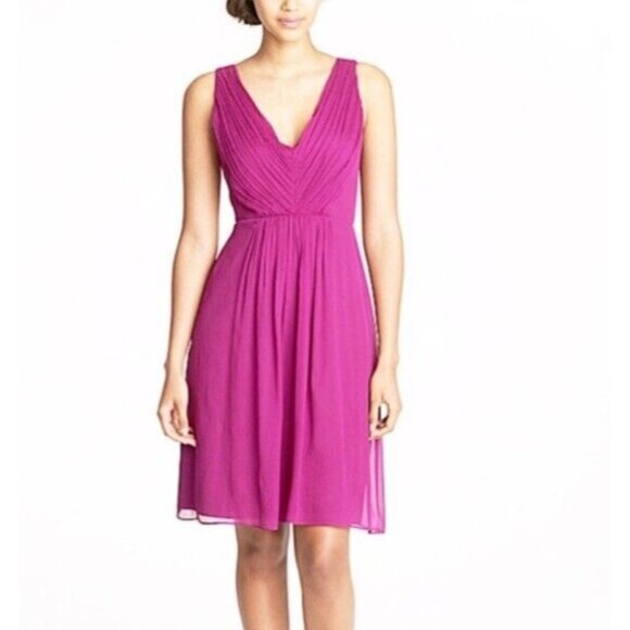 J. Crew Dresses & Skirts - J. Crew Silk Crepe Magenta A-Line Empire Waist Dress Size 16 Y2K Fairy Babydoll